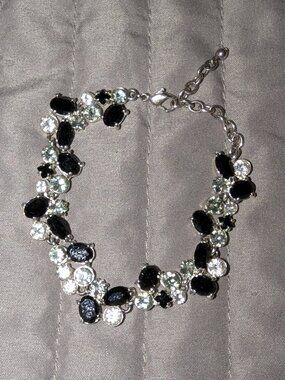 $1 with Bundle ~ Black Clear Rhinestone Bracelet 6493